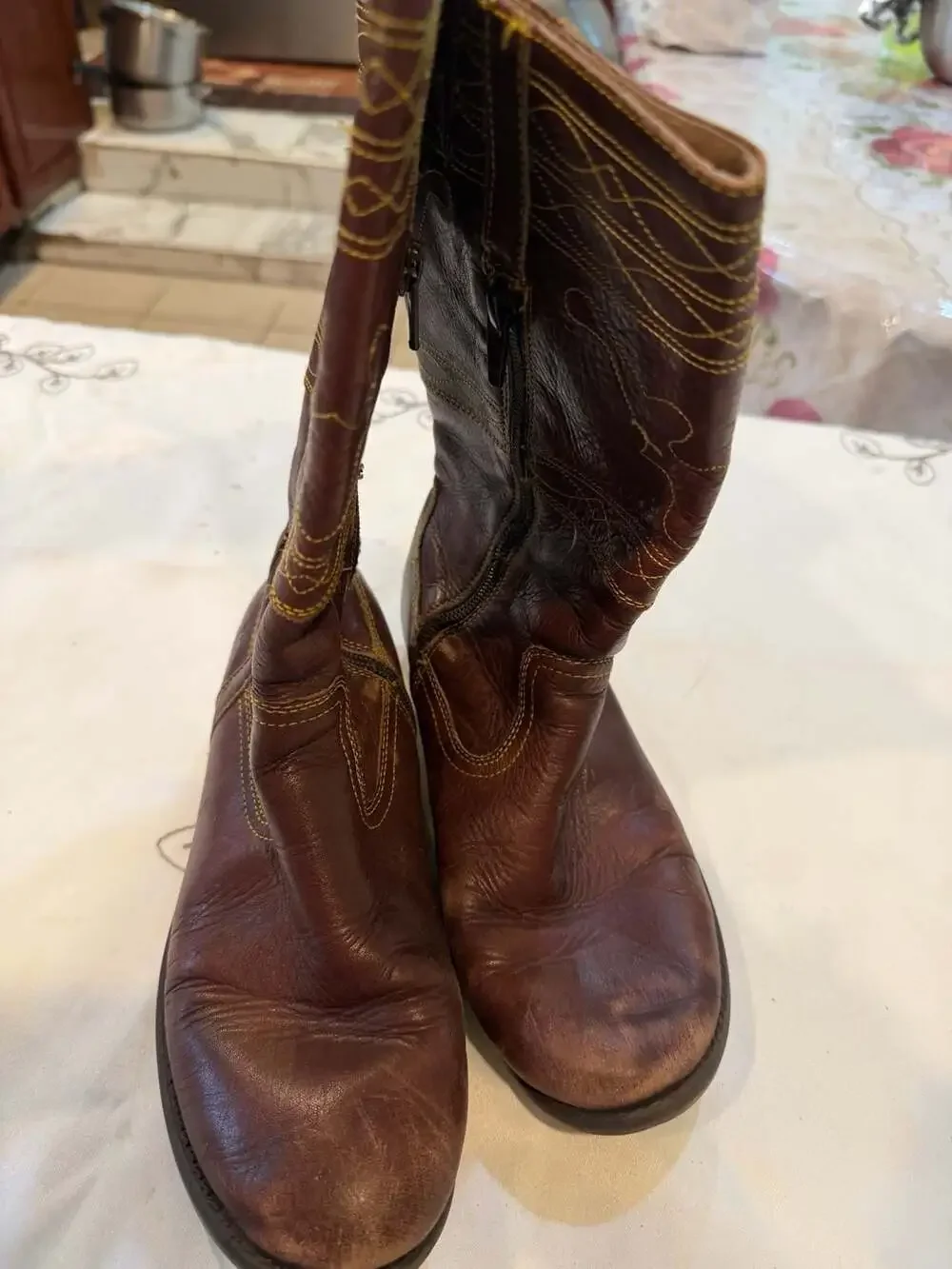 Frye Youth Leather Western Cowboy Boots Brown Size 3.5